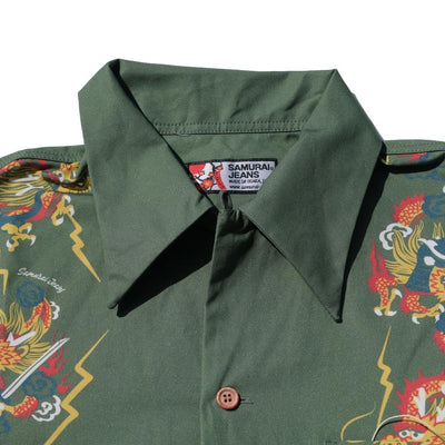 Samurai Jeans SSA24-01 "Dragon" Aloha Shirt (Green)