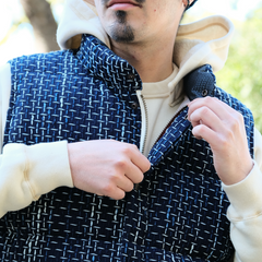 OD+ZT Natural Indigo Box Check Sashiko Down Vest - Okayama Denim