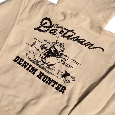 Studio D Artisan Denim Hunter Logo Print Hoodie Ivory Okayama Denim
