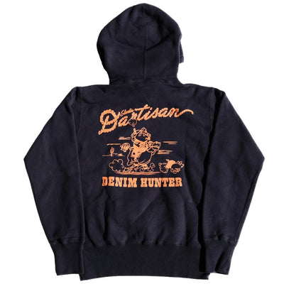 Studio D Artisan Denim Hunter Logo Print Hoodie Navy Okayama Denim