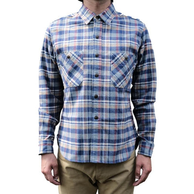 Studio D'Artisan No.8 Heavyweight Check Flannel Shirt (Blue)