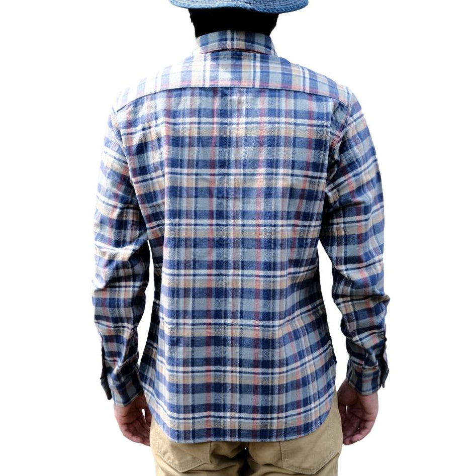 Studio D'Artisan No.8 Heavyweight Check Flannel Shirt (Blue)