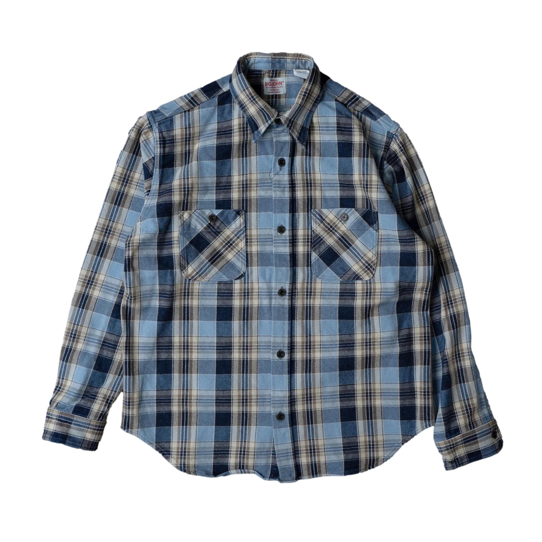 Big John Heavyweight Rope Dyed Indigo Check Flannel Work Shirt (Blue)