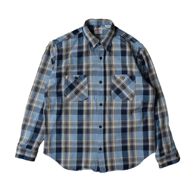 Big John Heavyweight Rope Dyed Indigo Check Flannel Work Shirt (Blue)