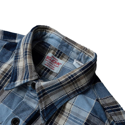 Big John Heavyweight Rope Dyed Indigo Check Flannel Work Shirt (Blue)