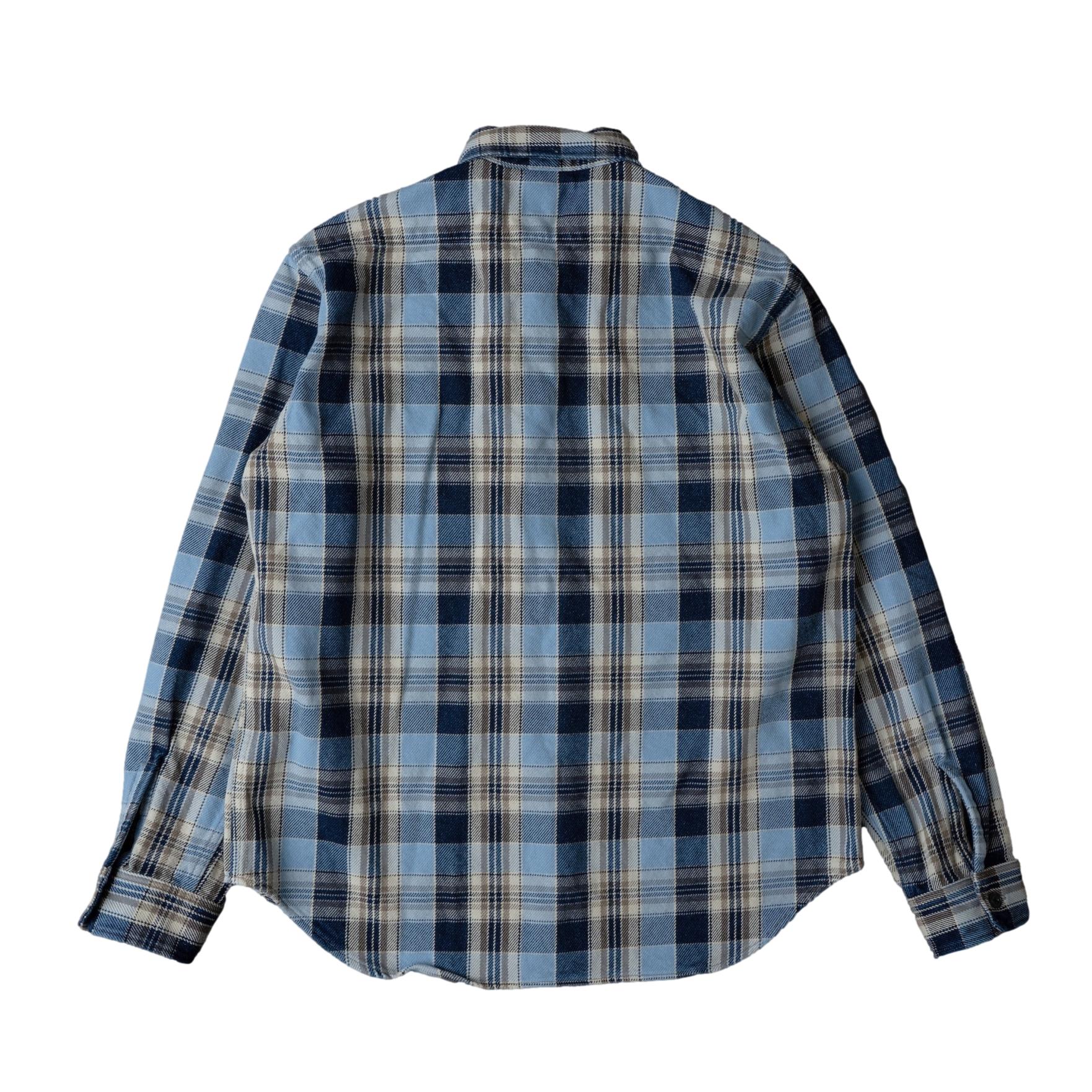 Big John Heavyweight Rope Dyed Indigo Check Flannel Work Shirt (Blue)