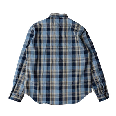 Big John Heavyweight Rope Dyed Indigo Check Flannel Work Shirt (Blue)