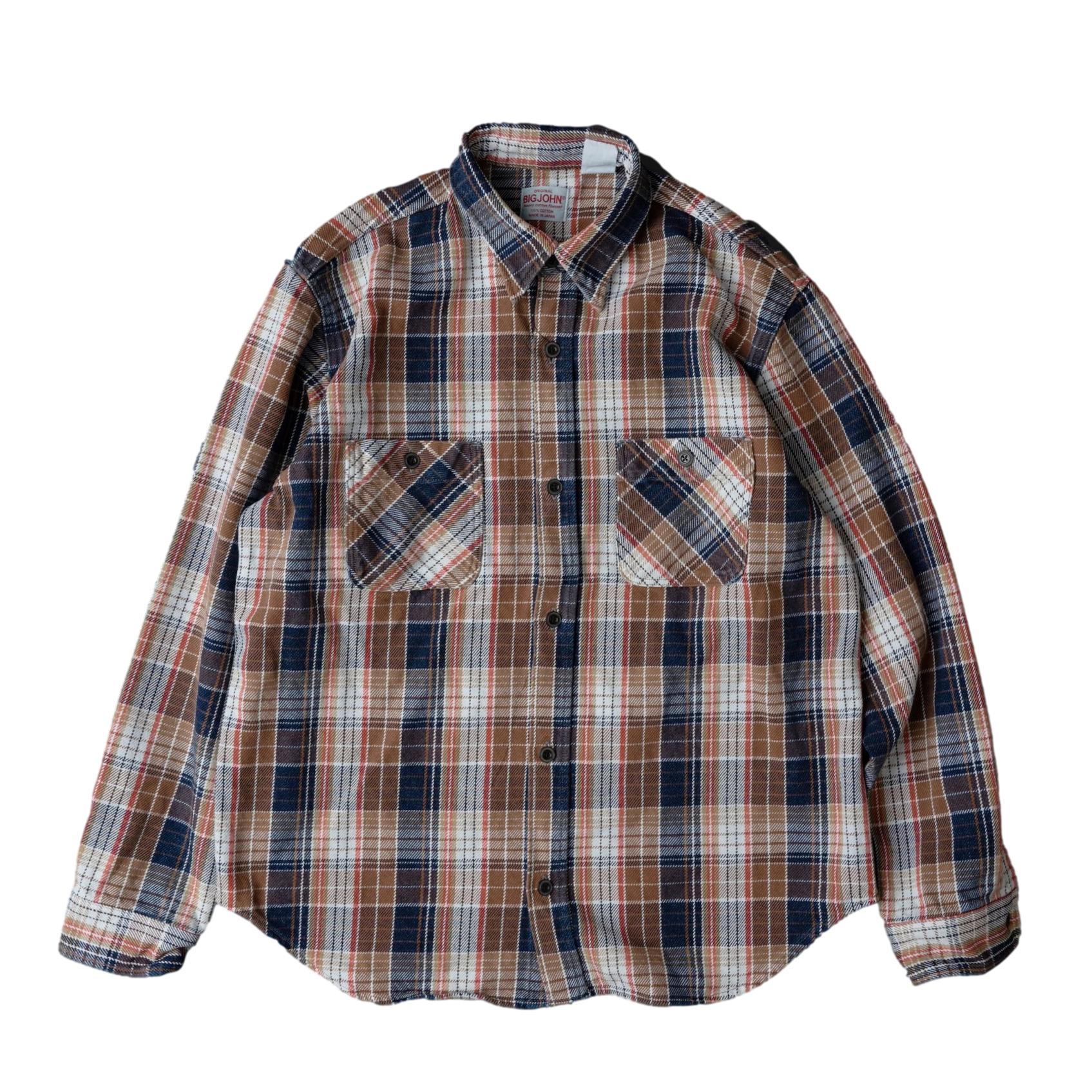 Big John Heavyweight Rope Dyed Indigo Check Flannel Work Shirt (Red)
