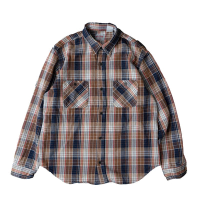 Big John Heavyweight Rope Dyed Indigo Check Flannel Work Shirt (Red)