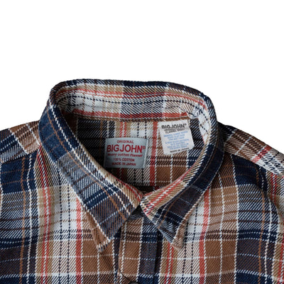 Big John Heavyweight Rope Dyed Indigo Check Flannel Work Shirt (Red)