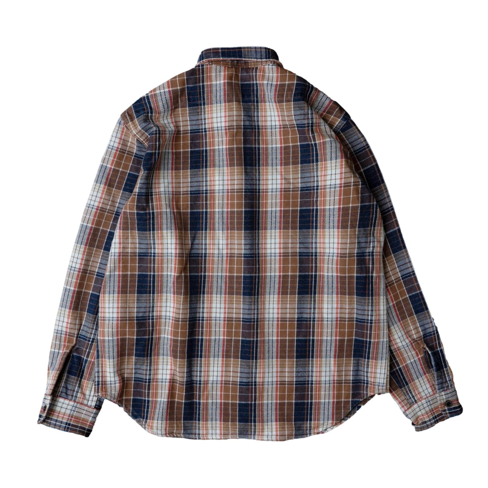 Big John Heavyweight Rope Dyed Indigo Check Flannel Work Shirt (Red)