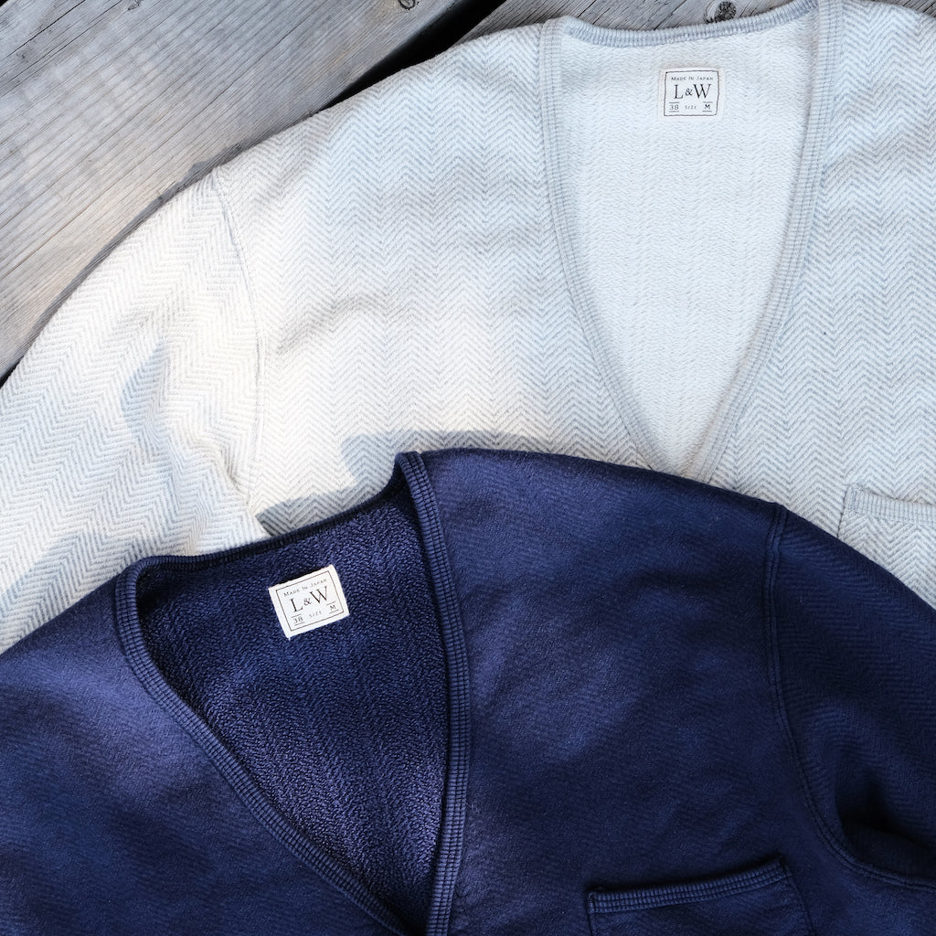 Loop & Weft "Big Herringbone" Pile Knit 1950's Cardigan (Navy)