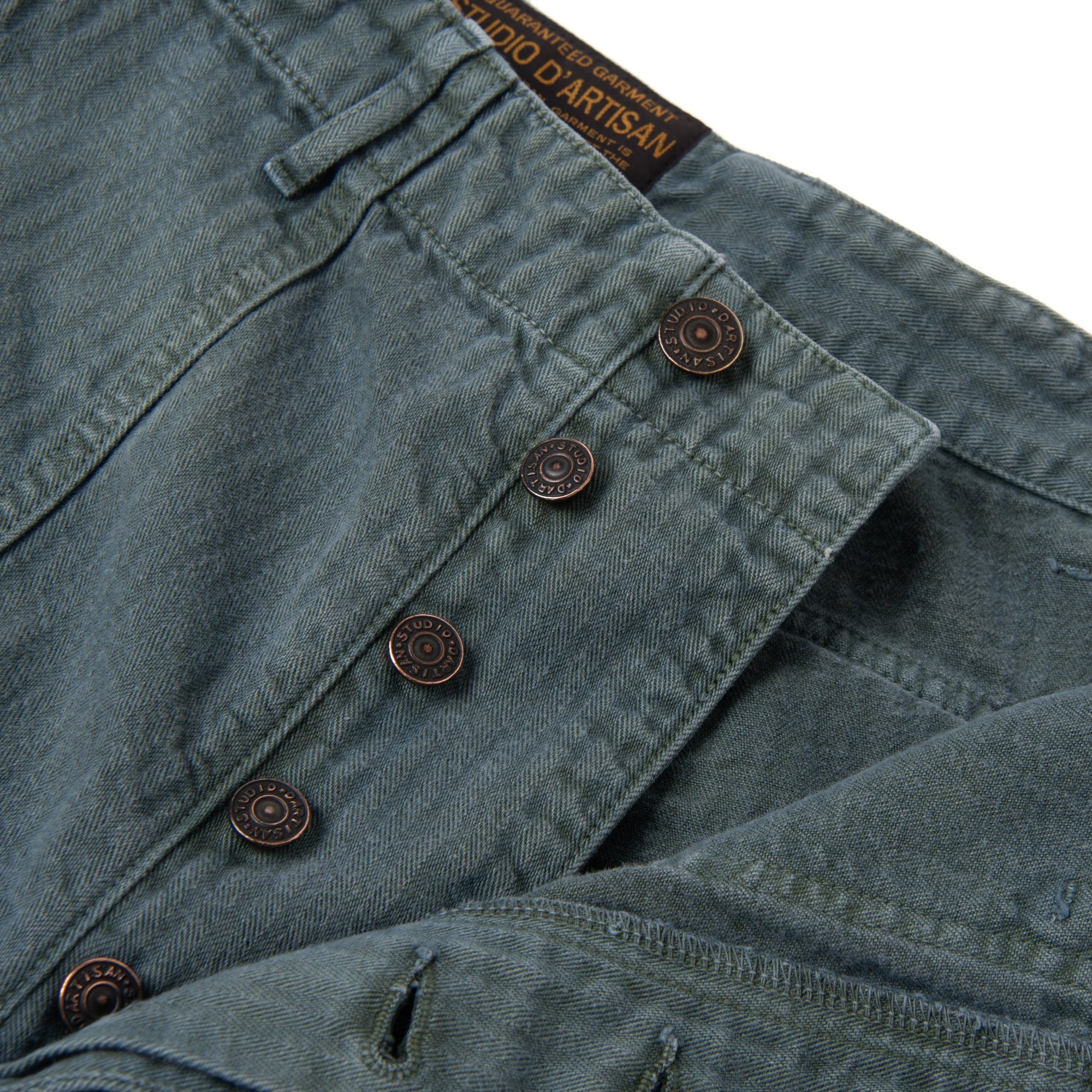[Pre-Order] Studio D'Artisan "Indigo Green" Herringbone Baker Pants