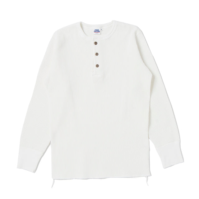 Studio D'Artisan L/S Heavy Thermal Henley (White) - Okayama Denim T-Shirts - Selvedge