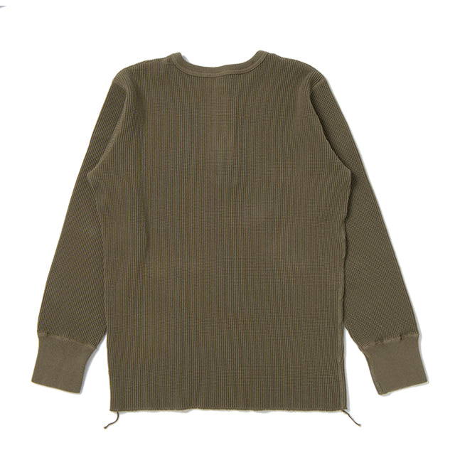 Studio D'Artisan L/S Heavy Thermal Henley (Khaki) - Okayama Denim  - Selvedge