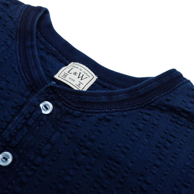 OD+LW Random Broad Stitch Indigo Dyed Classic Henley - Okayama Denim T-Shirts - Selvedge