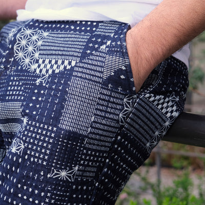 Japan Blue Indigo Patchwork Sashiko Shorts