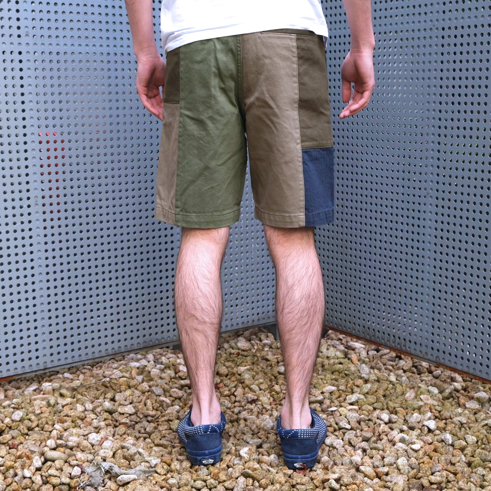 FDMTL Khaki Patchwork Shorts - Okayama Denim