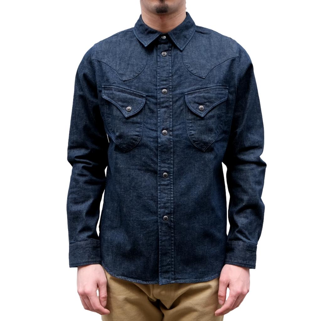 Pure Blue Japan 8oz Stretch Denim Western Shirt (Black) - CORLECTION