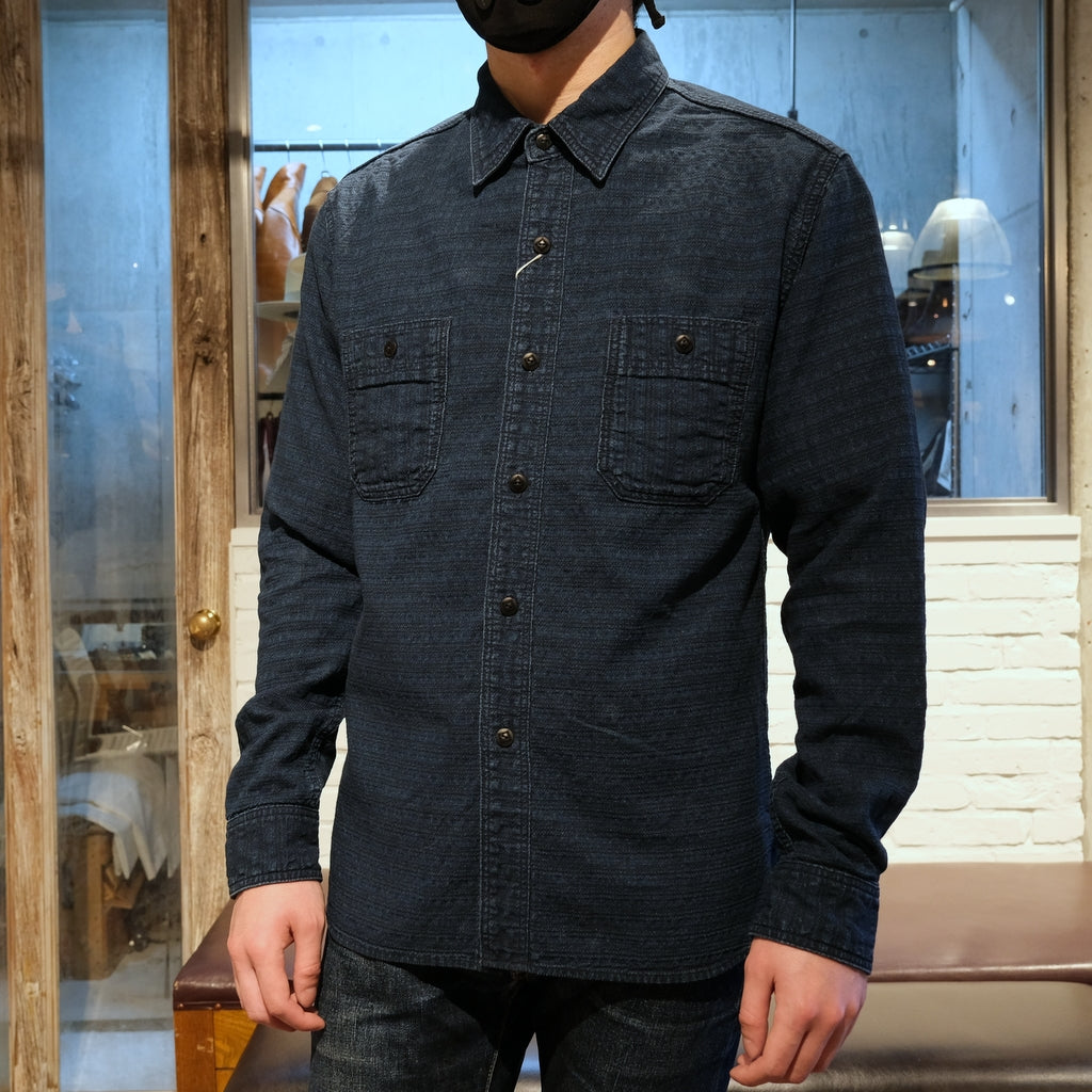 Studio D'Artisan Distressed Indigo Selvedge Jacquard Shirt