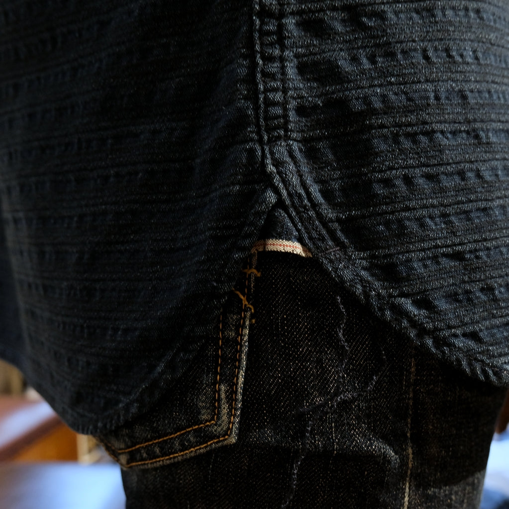 Studio D'Artisan Distressed Indigo Selvedge Jacquard Shirt