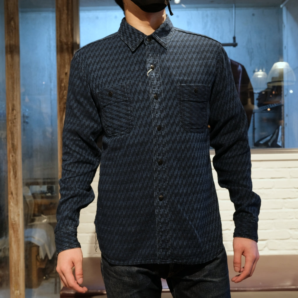 Studio D'Artisan Distressed Indigo Selvedge Jacquard Shirt
