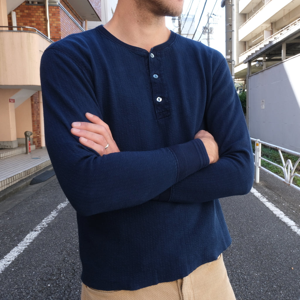 OD+LW Indigo Dyed Double Face Jacquard Thermal Henley