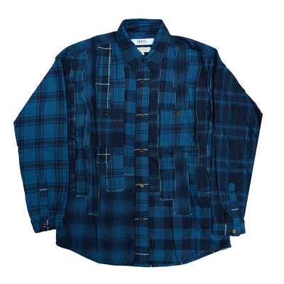 FDMTL Indigo Dyed Obi Strip Check Shirt