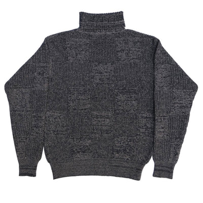 Loop & Weft Merino Lambswool Patchwork Turtleneck Sweater (Black)