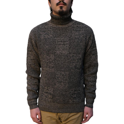 Loop & Weft Merino Lambswool Patchwork Turtleneck Sweater (Black)