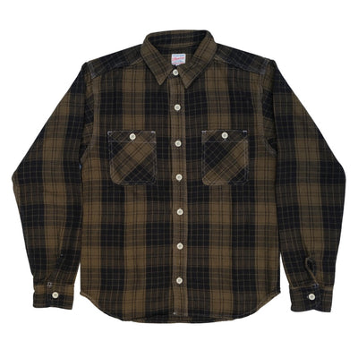 Momotaro Herringbone Check Flannel Shirt (Olive)