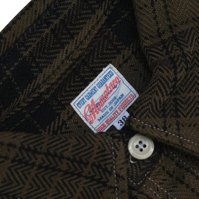 Momotaro Herringbone Check Flannel Shirt (Olive)