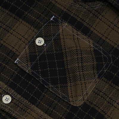 Momotaro Herringbone Check Flannel Shirt (Olive)