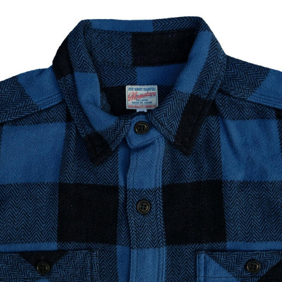 Momotaro Heavyweight Herringbone Check Flannel Shirt (Blue)