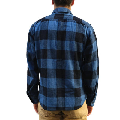 Momotaro Heavyweight Herringbone Check Flannel Shirt (Blue)
