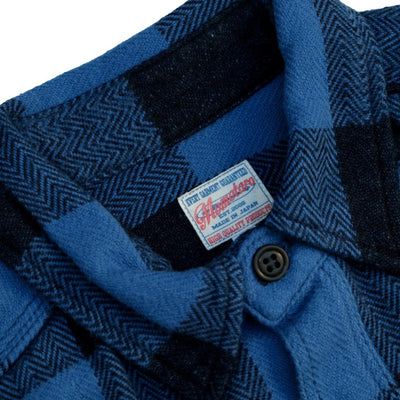 Momotaro Heavyweight Herringbone Check Flannel Shirt (Blue)