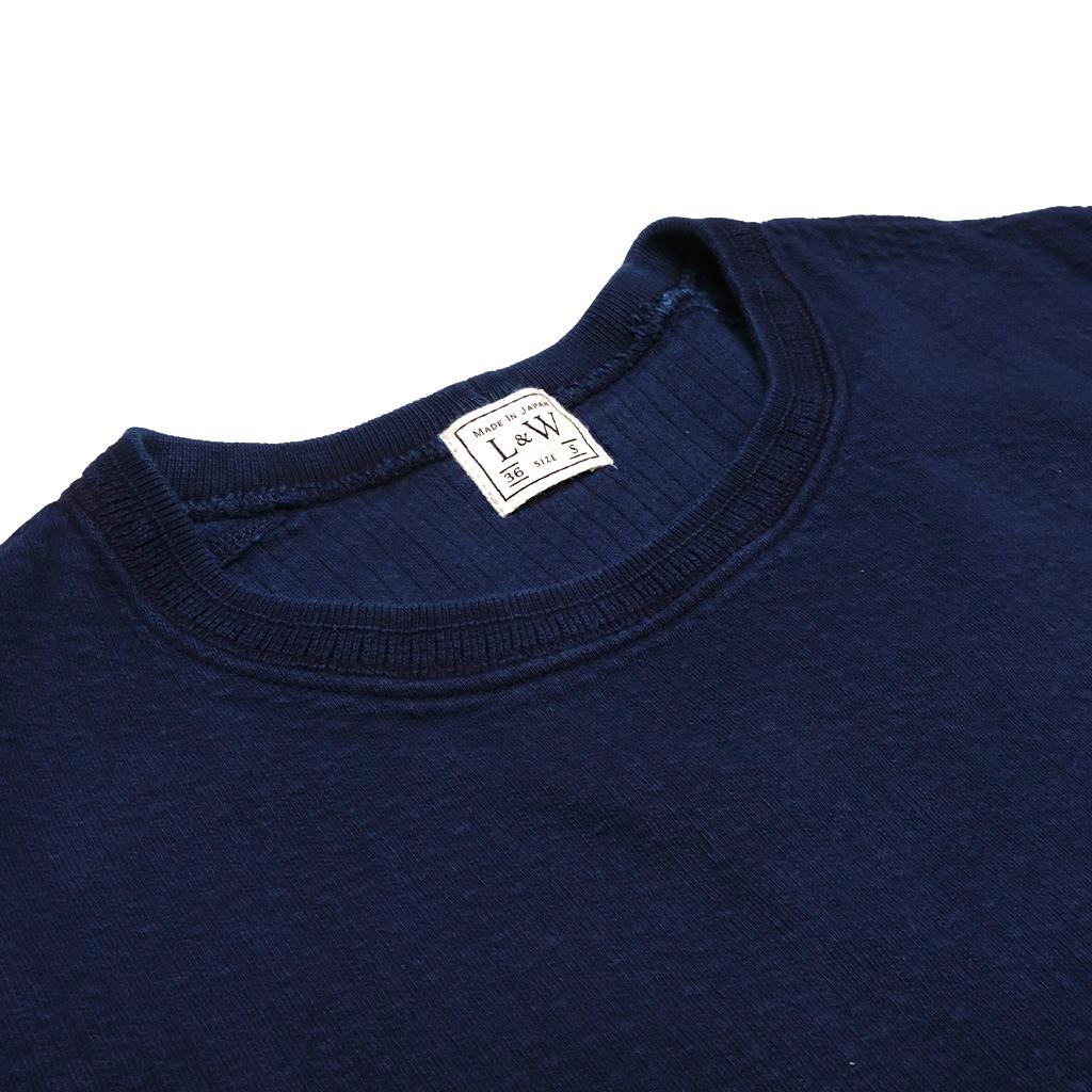 DENIM MOCK NECK H/S TEE / INDIGO Lサイズ OD+LW Indigo Dyed Double Face Jacquard Crewneck Thermal