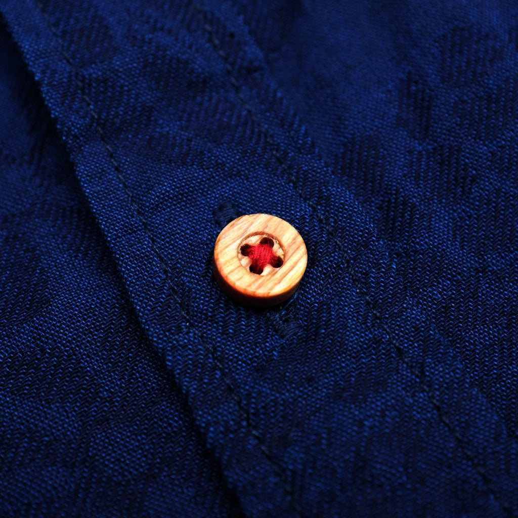 OD+MJ Deep Indigo Jacquard Paisley Aloha Shirt - Okayama Denim Shirt - Selvedge