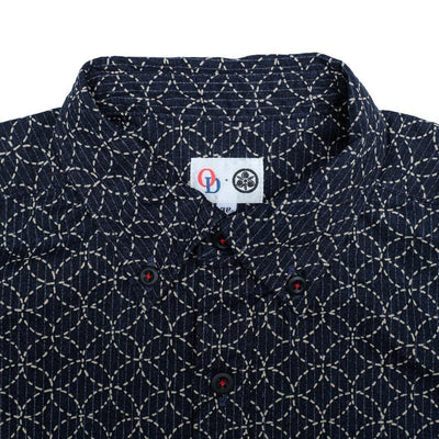 OD+MJ Indigo Sashiko Katazome Print L/S Shirt - Okayama Denim Shirt - Selvedge