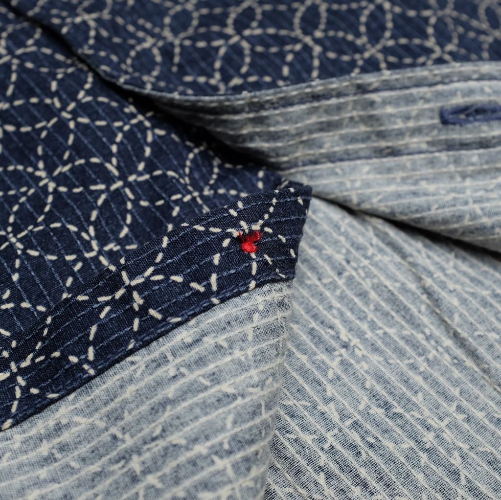 OD+MJ Indigo Sashiko Katazome Print L/S Shirt - Okayama Denim