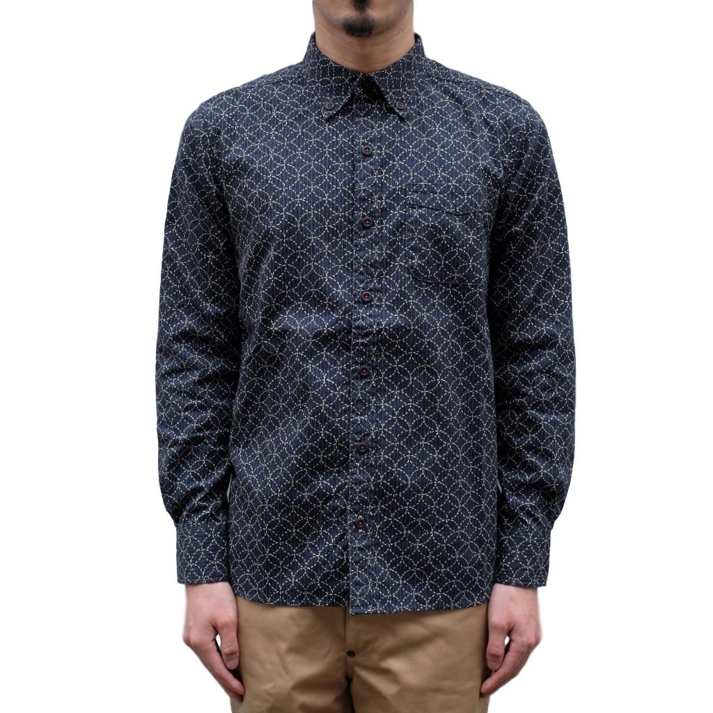 OD+MJ Indigo Sashiko Katazome Print L/S Shirt - Okayama Denim OD+MJ Indigo Sashiko Katazome Print L/S Shirt - Okayama Denim
