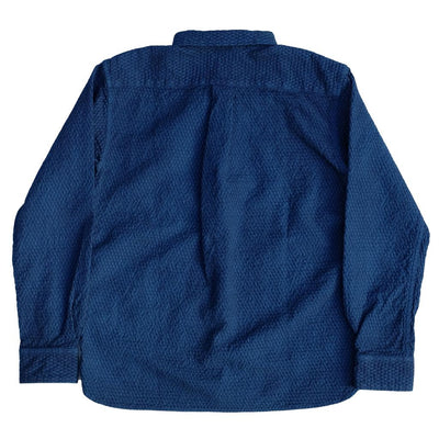 [Pre-Order] OD+MJ Natural Indigo Dyed Cotton x Linen Sashiko Shirt - Okayama Denim Shirt - Selvedge