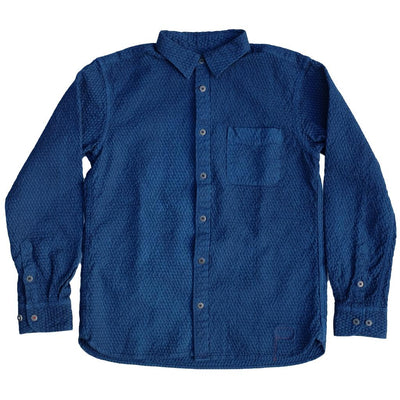 [Pre-Order] OD+MJ Natural Indigo Dyed Cotton x Linen Sashiko Shirt - Okayama Denim Shirt - Selvedge