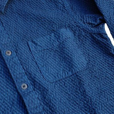 [Pre-Order] OD+MJ Natural Indigo Dyed Cotton x Linen Sashiko Shirt - Okayama Denim Shirt - Selvedge