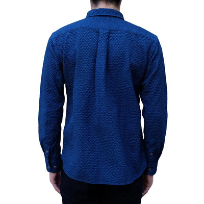 [Pre-Order] OD+MJ Natural Indigo Dyed Cotton x Linen Sashiko Shirt - Okayama Denim Shirt - Selvedge