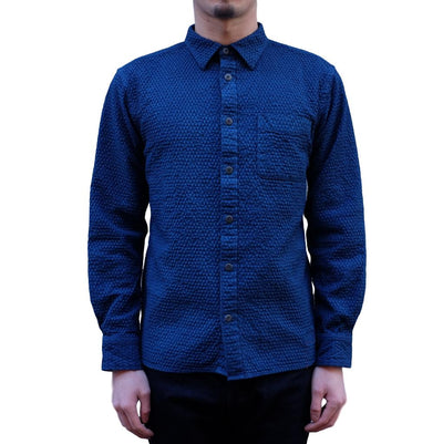 [Pre-Order] OD+MJ Natural Indigo Dyed Cotton x Linen Sashiko Shirt - Okayama Denim Shirt - Selvedge