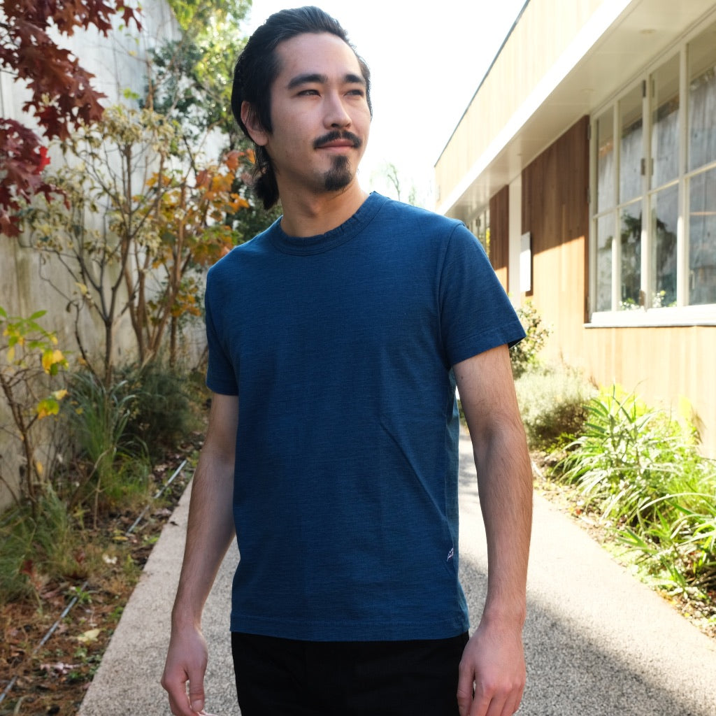 Pure Blue Japan Middle Indigo Jersey Crewneck Tee - Okayama Denim