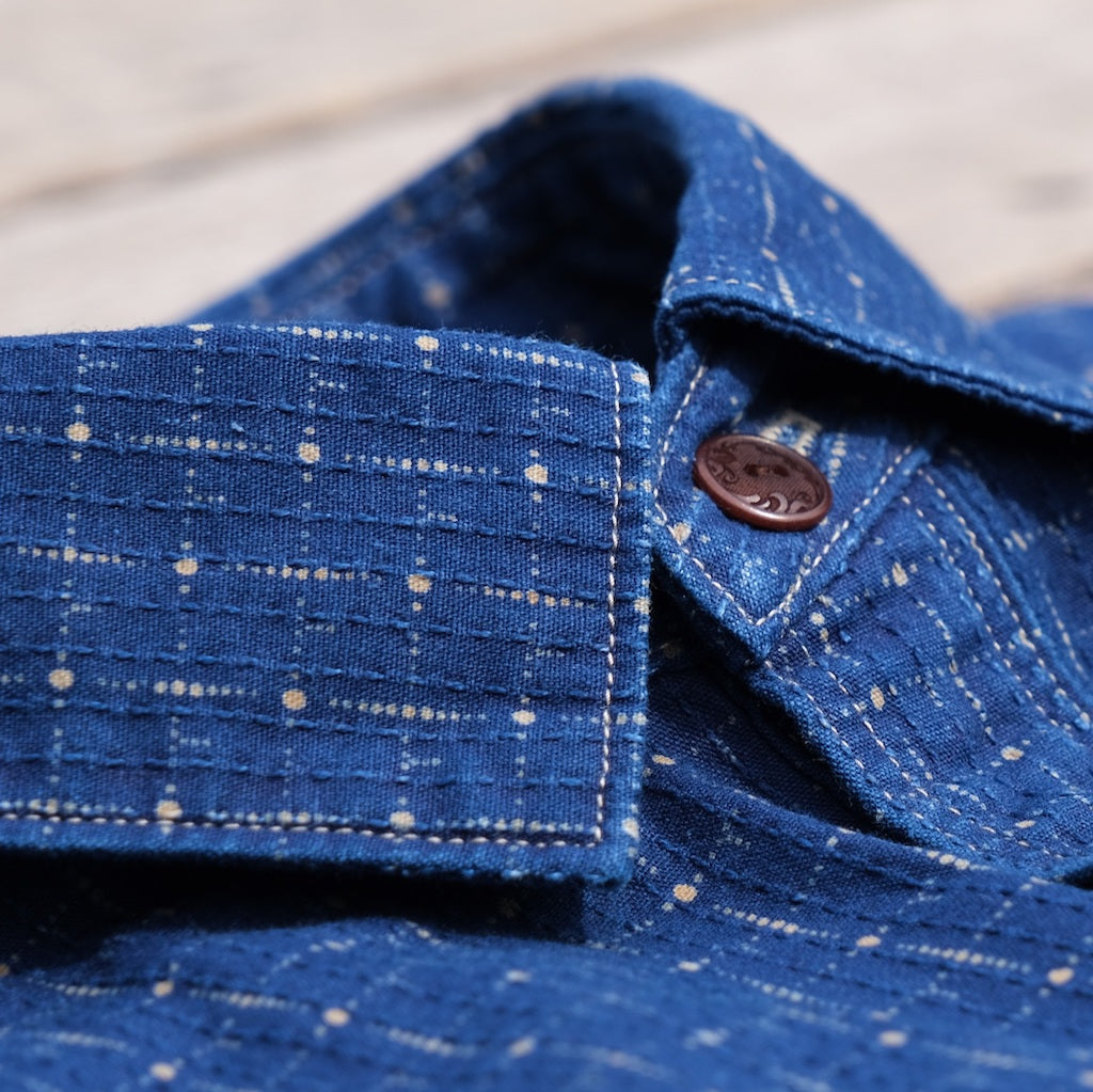 Studio D'Artisan "Railroad" Indigo Dot Wabash Sashiko S/S Shirt