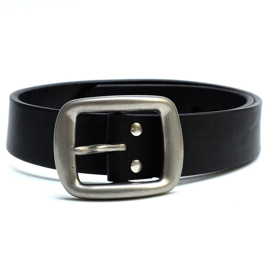 Samurai Jeans W001 Heavyweight Curved Leather Belt (Black) - Okayama Denim Accessories - Selvedge