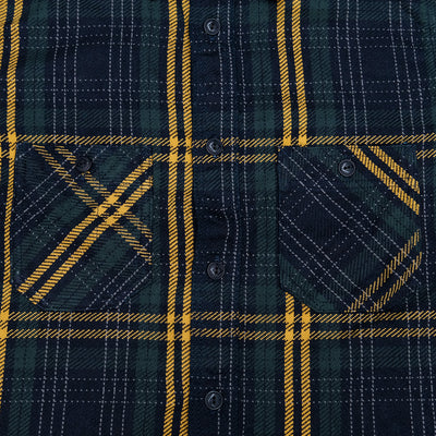 Samurai Jeans SIN22-01 Heavyweight Rope Dyed Indigo Flannel Shirt (Green)